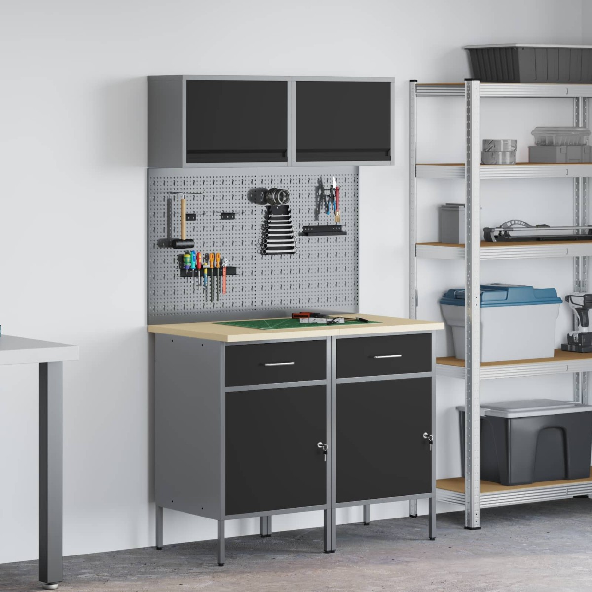 vidaXL Σετ Ντουλάπας Εργασίας με συρτάρι με ράφι 8 τμχ. Γκρι