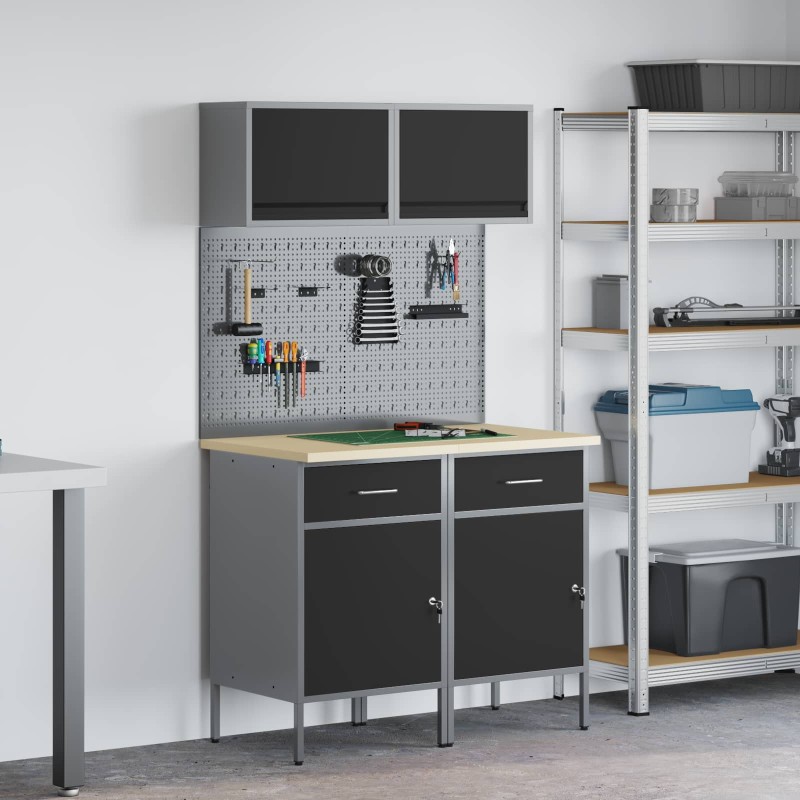 vidaXL Σετ Ντουλάπας Εργασίας με συρτάρι με ράφι 8 τμχ. Γκρι
