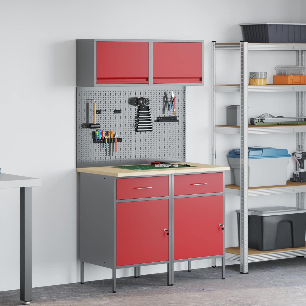 vidaXL Σετ Ντουλάπας Εργασίας με συρτάρι με ράφι 6 τμχ. Κόκκινο