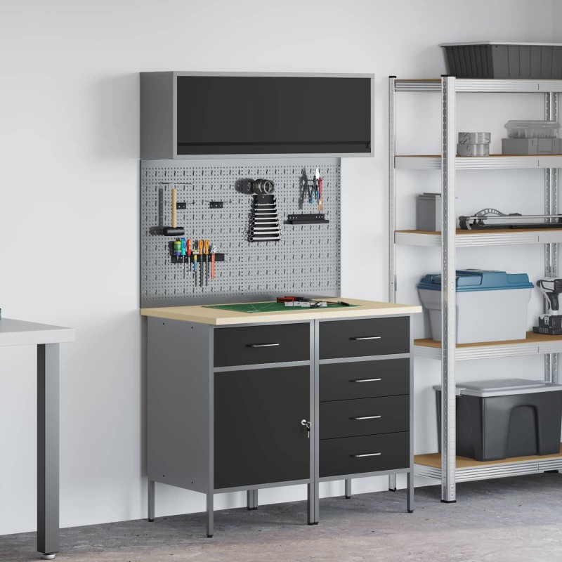 vidaXL Σετ Ντουλάπας Εργασίας με συρτάρι με ράφι 5 τμχ. Μαύρο
