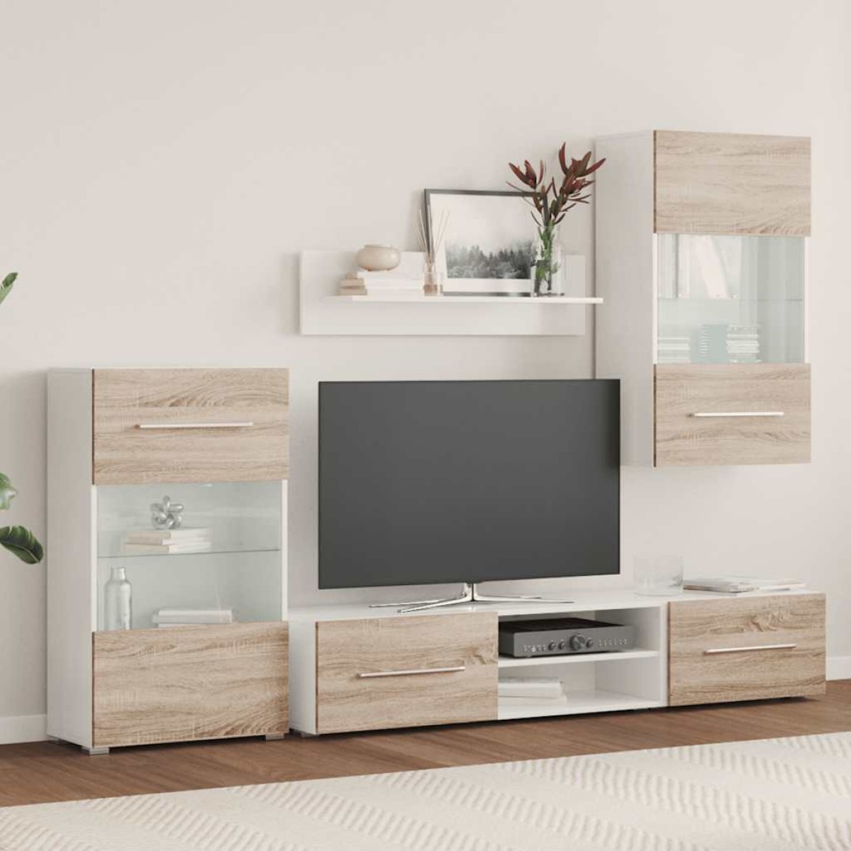 vidaXL Μονάδες τηλεόρασης 5 τεμαχίων με φωτισμό LED Δρυς sonoma
