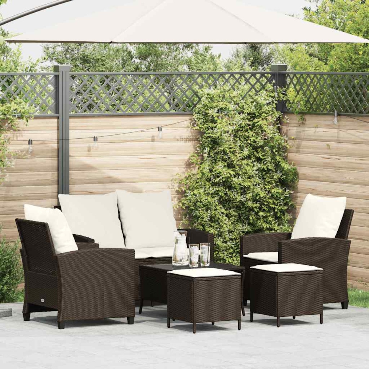 vidaXL Σετ Καναπέδων Κήπου 6 Τεμαχίων με Μαξιλάρια από Καφέ Συνθετικό Ρατάν
