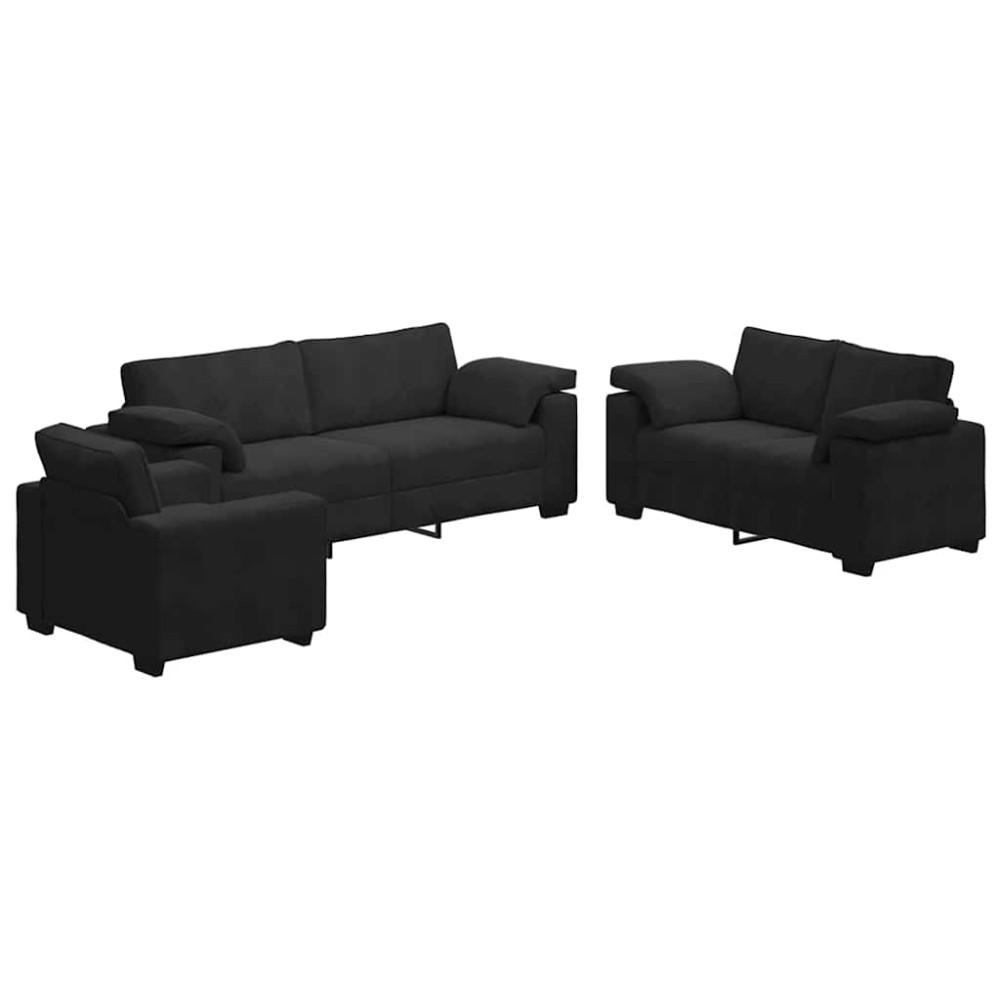 vidaXL Σετ Καναπέδων 3 Τεμαχίων με Μαξιλάρια από Μαύρο Βελούδο