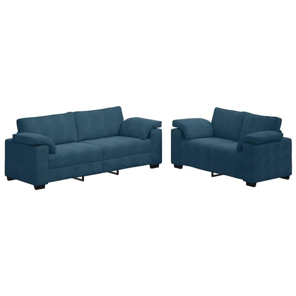 vidaXL Σετ Καναπέδων 2 Τεμαχίων με Μαξιλάρια Μπλε Βελούδο