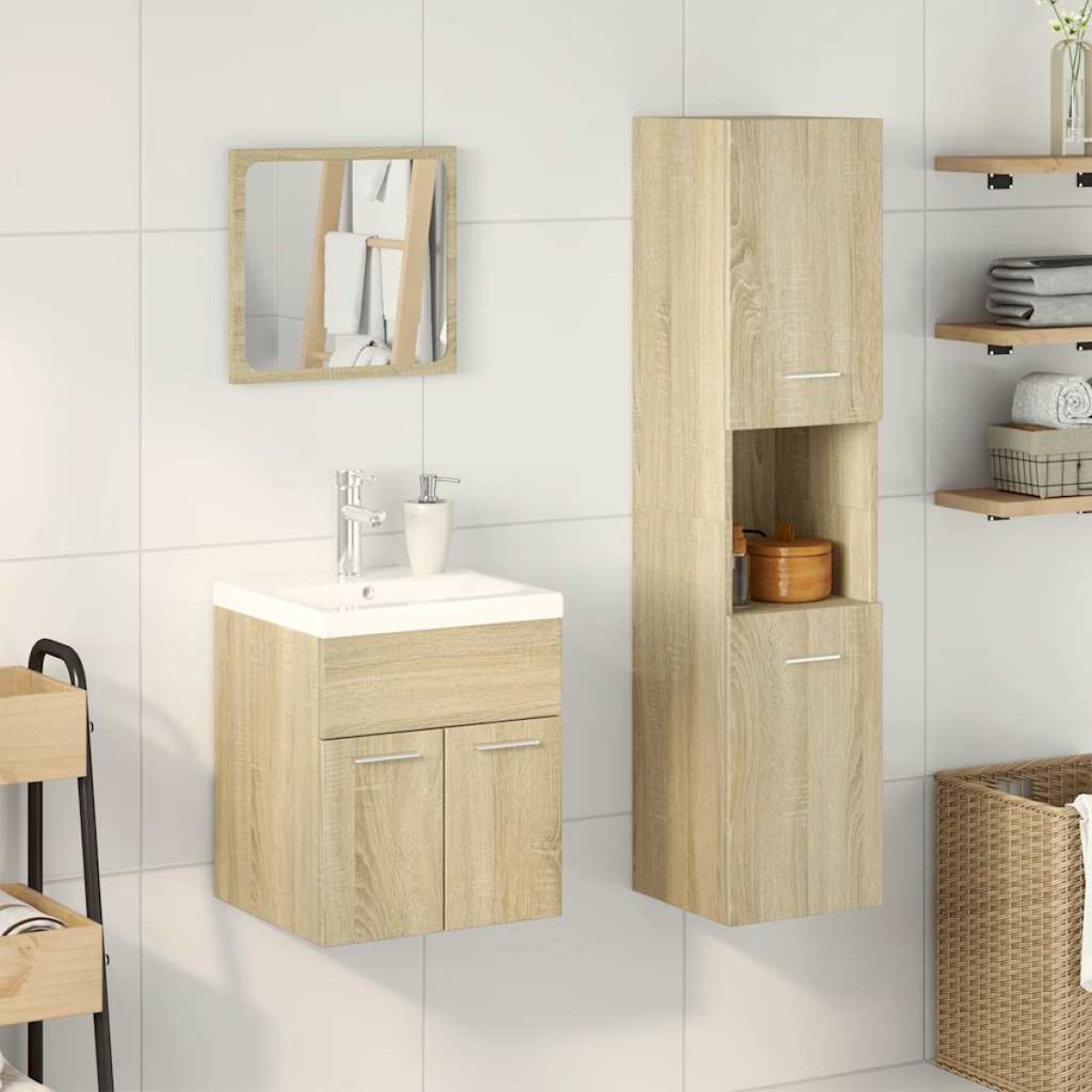 vidaXL Σετ Επίπλων Μπάνιου 4 Τεμαχίων Sonoma Δρυς Επεξεργασμένο Ξύλο