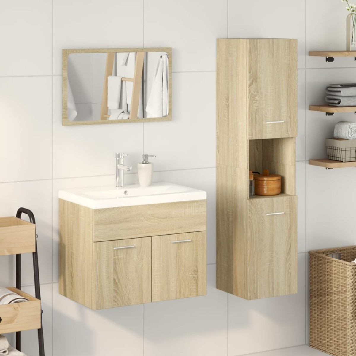 vidaXL Σετ Επίπλων Μπάνιου 4 Τεμαχίων Sonoma Δρυς Επεξεργασμένο Ξύλο