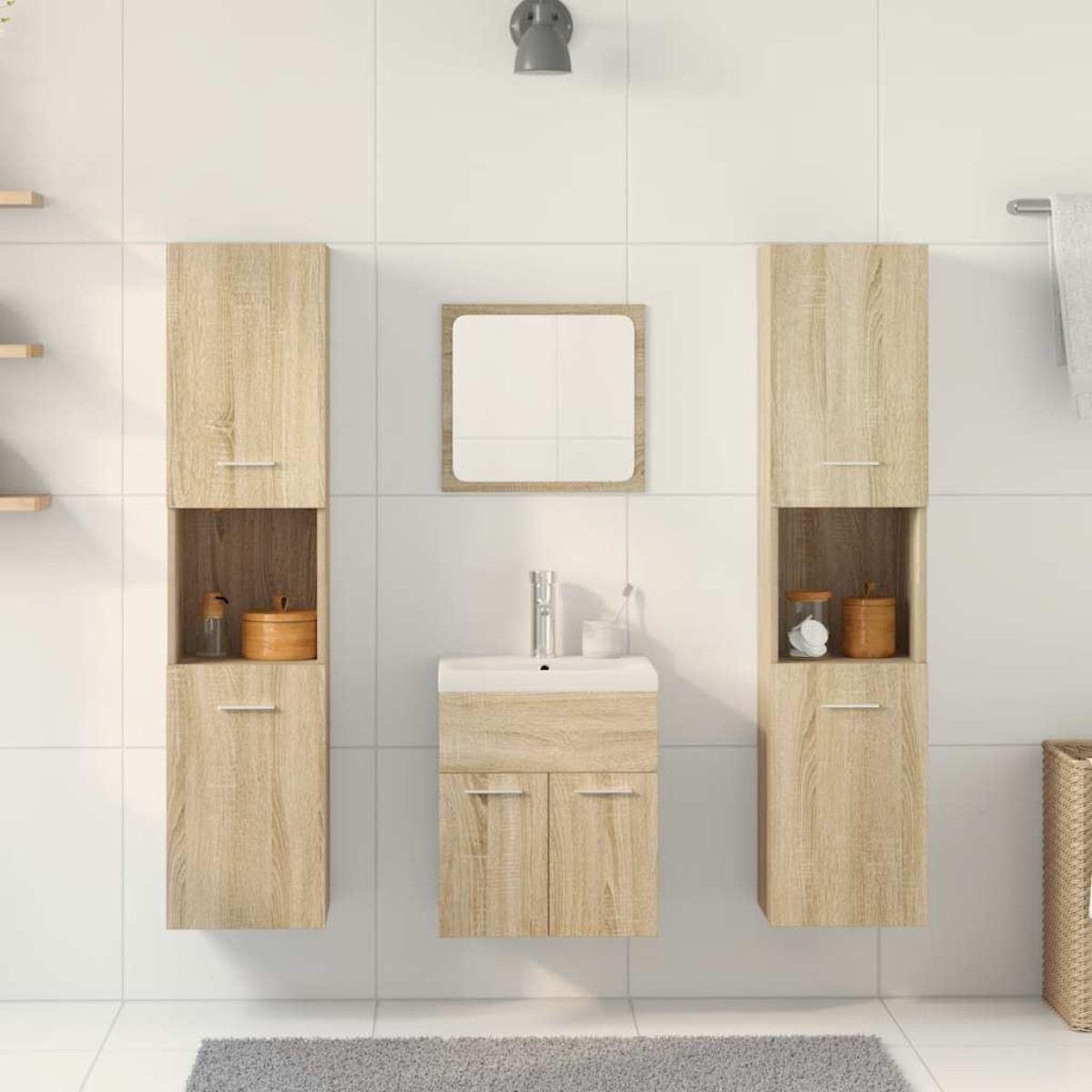 vidaXL Σετ Επίπλων Μπάνιου 5 Τεμαχίων Sonoma Δρυς Επεξεργασμένο Ξύλο