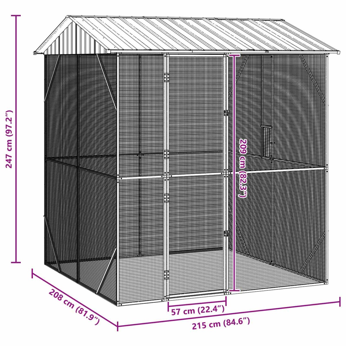 vidaXL Κλουβί Πουλιών Ανθρακί 215 x 208 x 247 εκ Επικαλυμμένος Χάλυβας