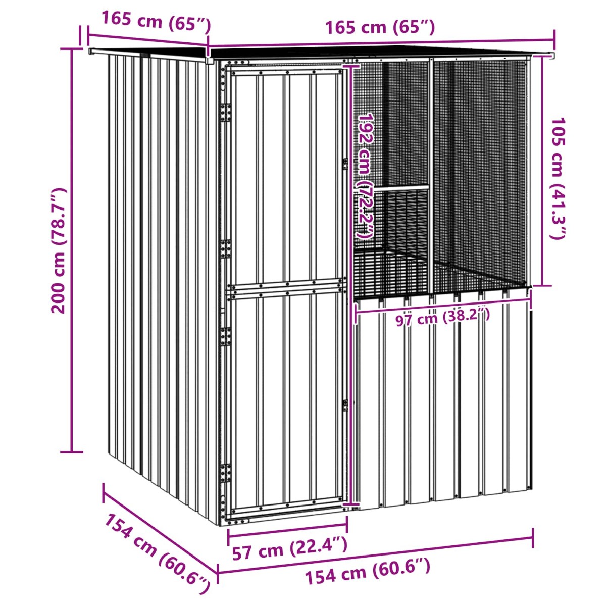 vidaXL Κλουβί Πουλιών Ανθρακί 165 x 165 x 200 εκ Επικαλυμμένος Χάλυβας