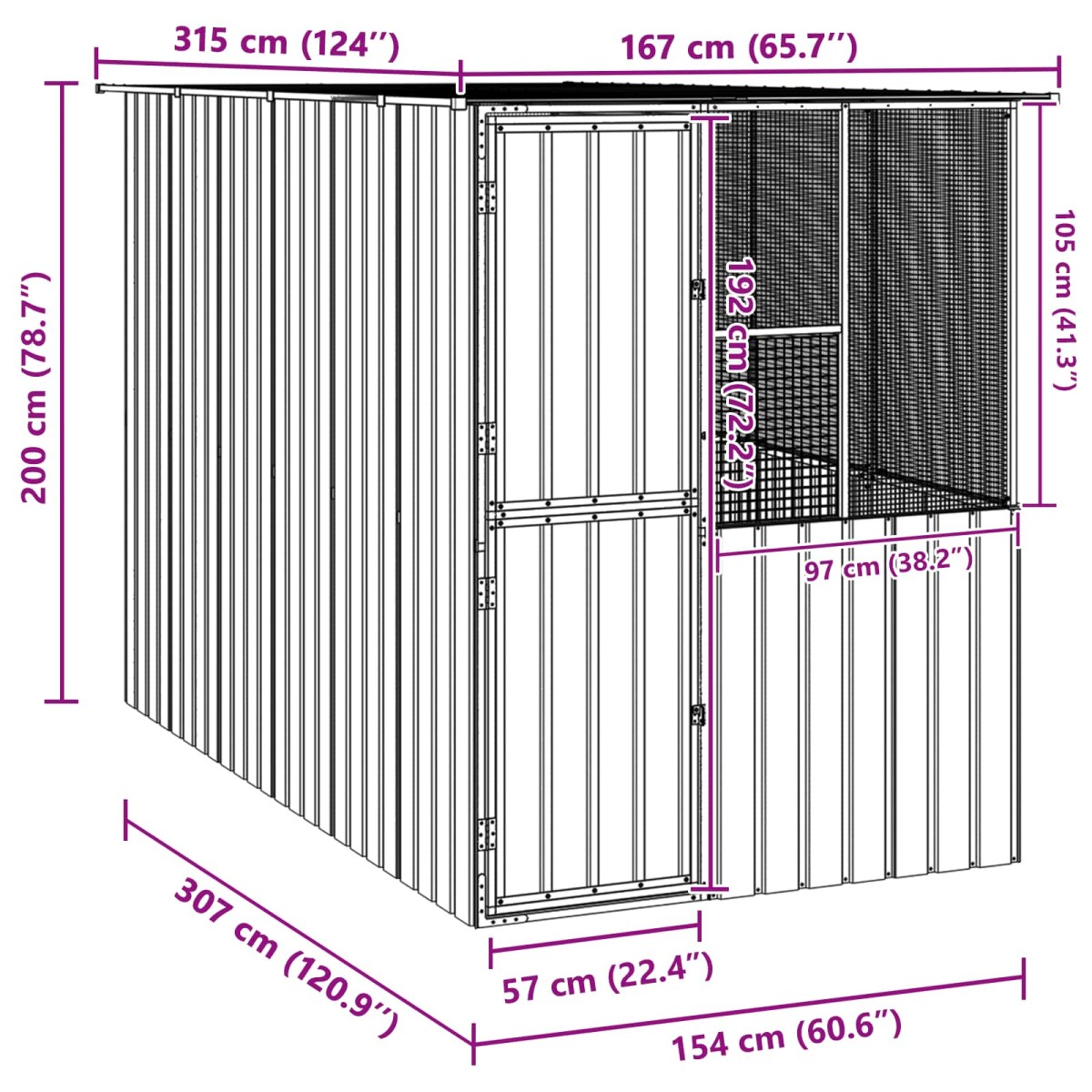 vidaXL Κλουβί Πουλιών Ανθρακί 165 x 318 x 200 εκ Επικαλυμμένος Χάλυβας