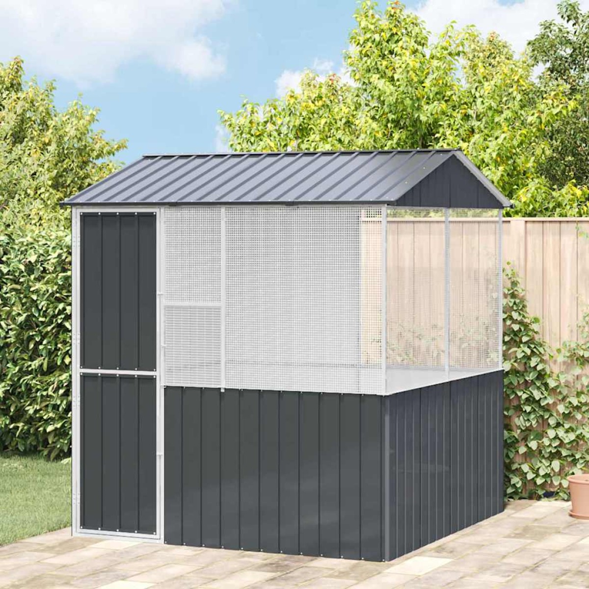 vidaXL Κλουβί Πουλιών Ανθρακί 215 x 209 x 230 εκ Επικαλυμμένος Χάλυβας