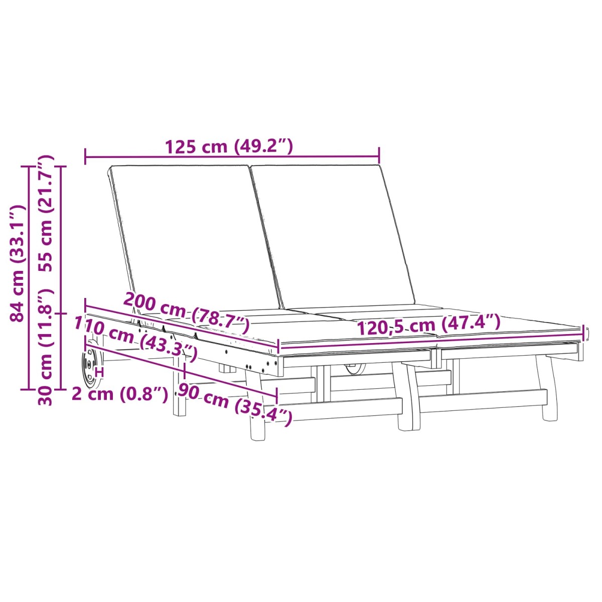 vidaXL Ξαπλώστρα Καφέ 125 x 200 x 84 εκ Στερεό Ξύλο Ακακίας