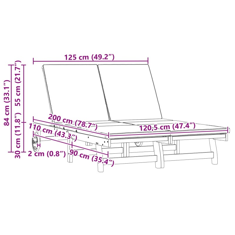 vidaXL Ξαπλώστρα Καφέ 125 x 200 x 84 εκ Στερεό Ξύλο Ακακίας
