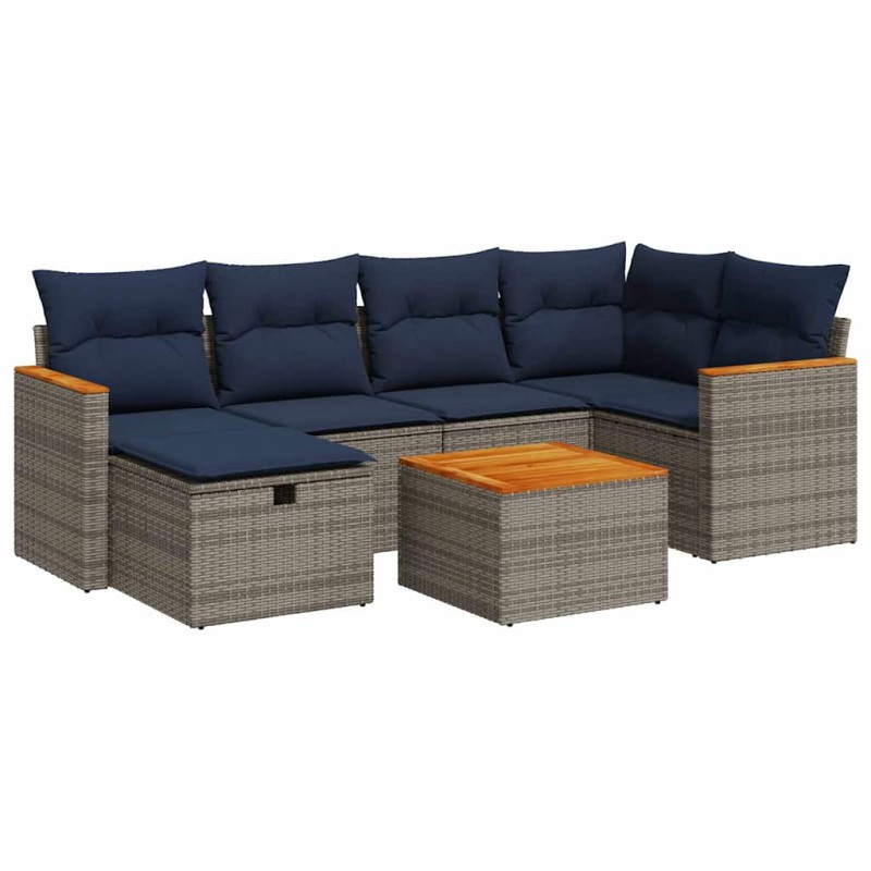 vidaXL Σετ Σαλονιού Κήπου 7 τεμ. Γκρι Συνθετικό Ρατάν με Μαξιλάρια