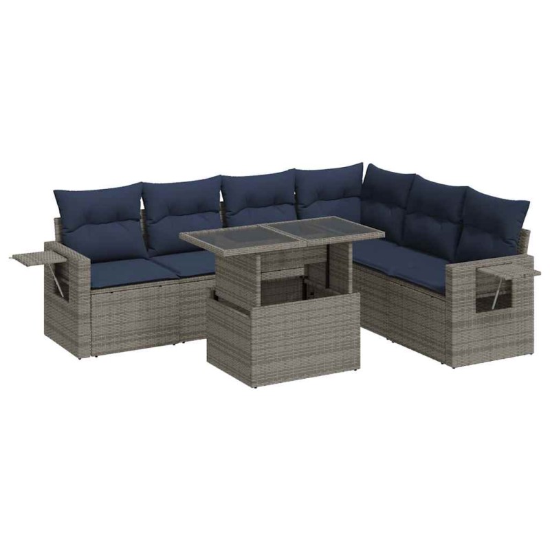 vidaXL Καναπές Σετ 7Τεμαχίων Γκρι Συνθετικό Ρατάν με Μαξιλάρια