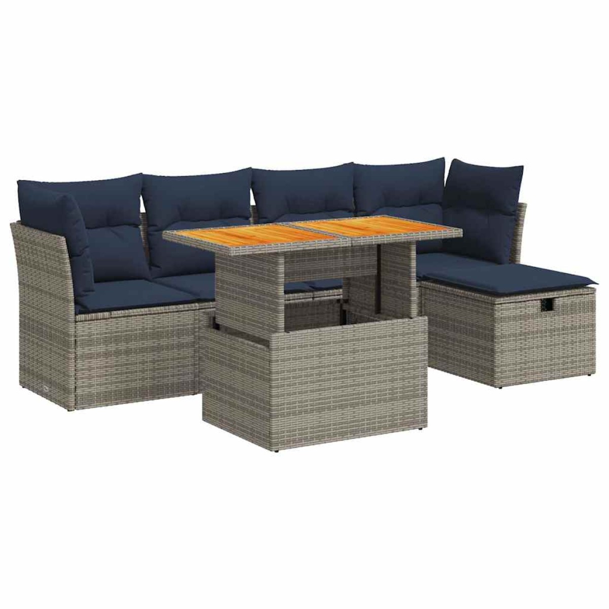 vidaXL Σαλόνι Κήπου 6 Τεμαχίων Γκρι Συνθετικό Ρατάν Μαξιλάρια Ακακία