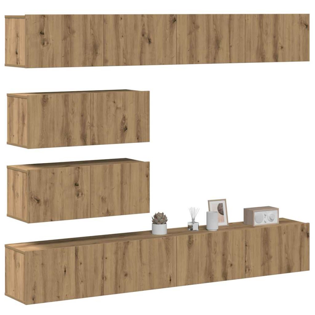 vidaXL Σετ ντουλαπιών τηλεόρασης 6 τεμαχίων Επιτοίχιο Τεχνικής Δρυς