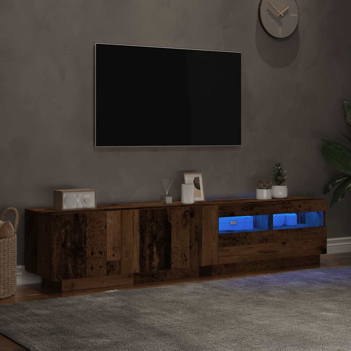 vidaXL Έπιπλο Τηλεόρασης LED Όψη Παλαιού Ξύλου 180x35x40 εκ.Επεξ. Ξύλο