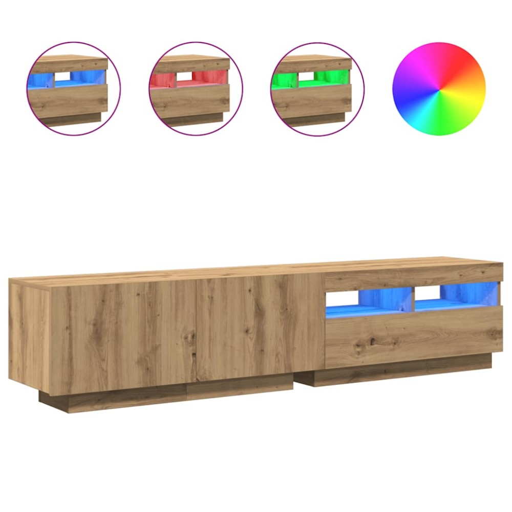 vidaXL Έπιπλο Τηλεόρασης με LED Αρτισιανή Δρυς 180x35x40 εκ Επεξ.Ξύλο