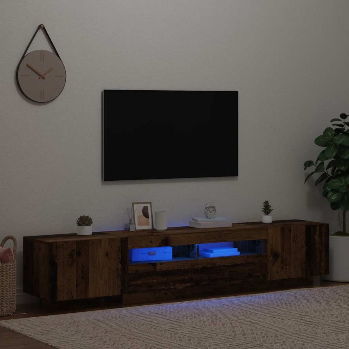 vidaXL Έπιπλο Τηλεόρασης LED Όψη Παλαιού Ξύλου 200x35x40 εκ.Επεξ. Ξύλο