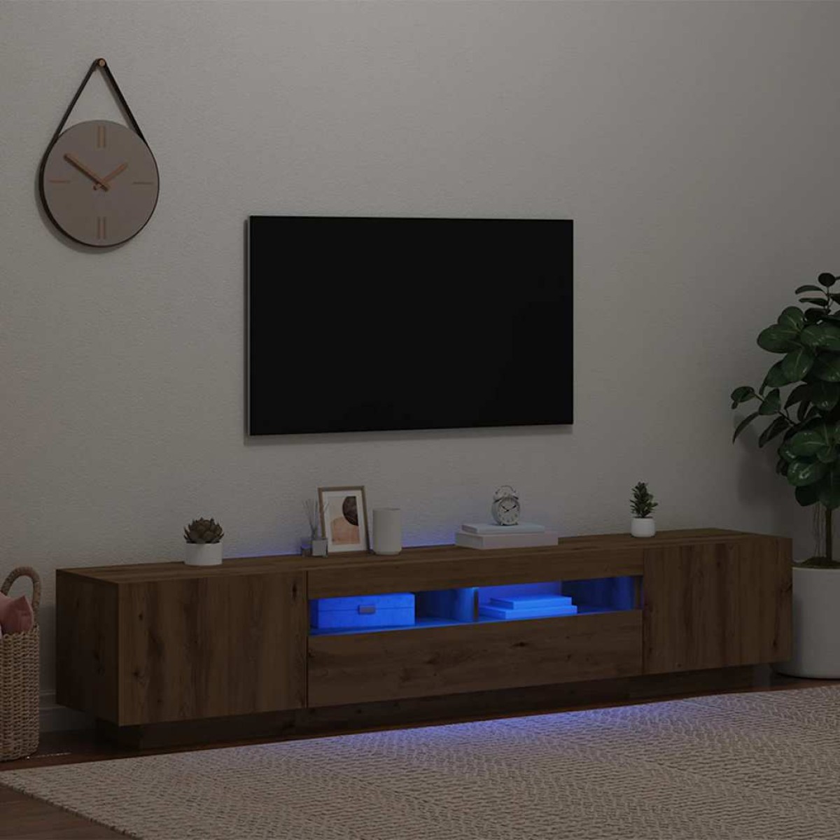 vidaXL Έπιπλο Τηλεόρασης με LED Αρτισιανή Δρυς 200x35x40 εκ Επεξ.Ξύλο