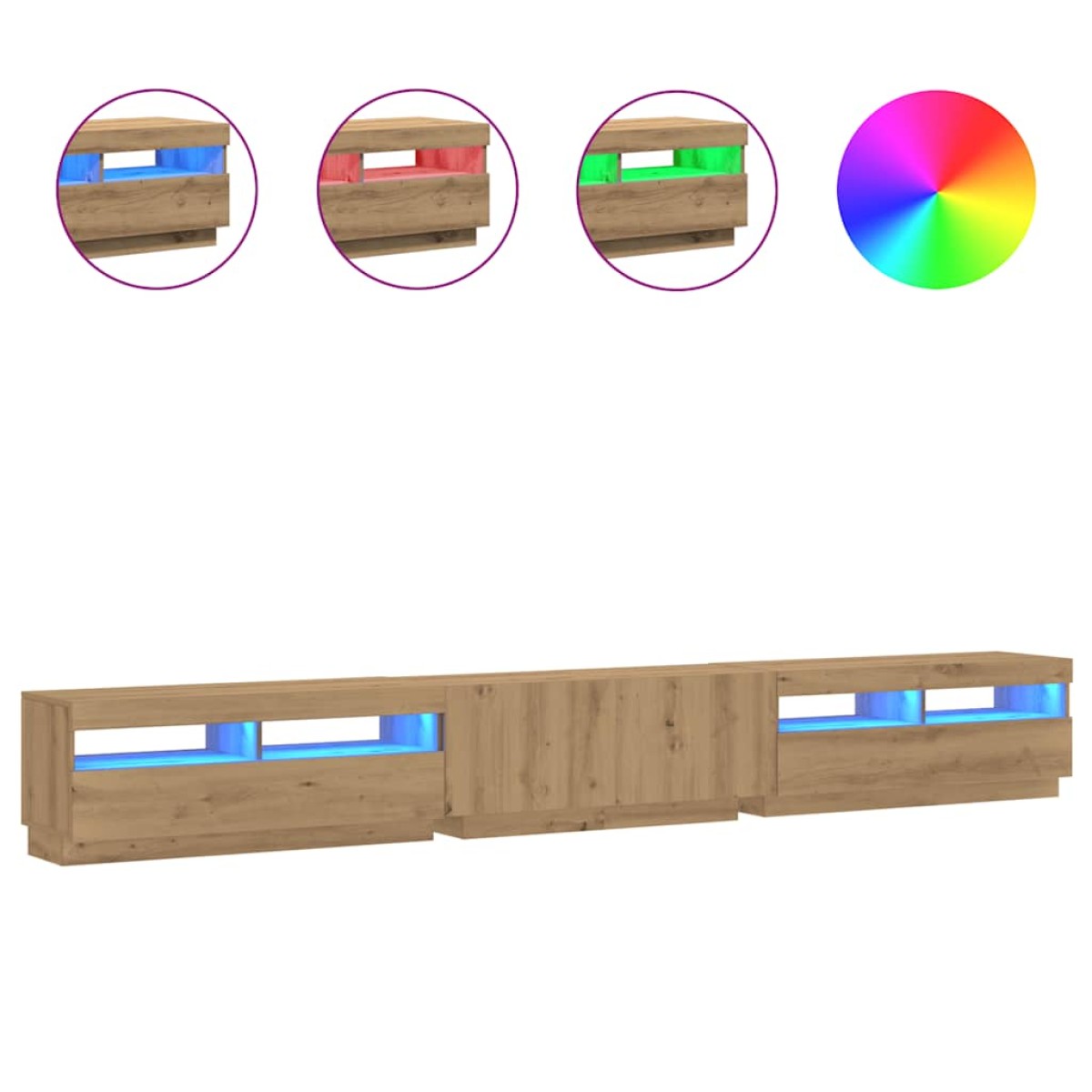 vidaXL Έπιπλο Τηλεόρασης με LED Αρτισιανή Δρυς 300x35x40 εκ Επεξ.Ξύλο