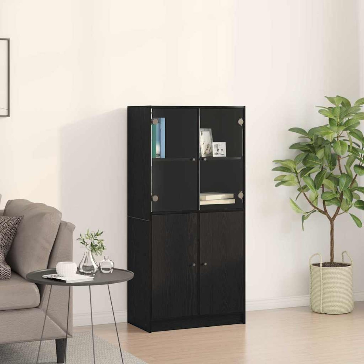 vidaXL Highboard Μαύρη Οξυά 68 x 37 x142 εκ.