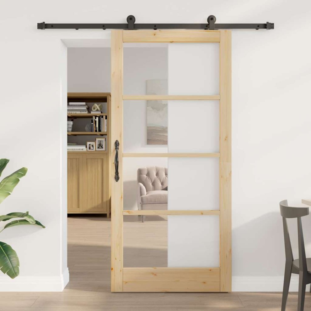 vidaXL Συρόμενη Πόρτα ORKDAL Φυσικό και Μαύρο 93 x 202 cm