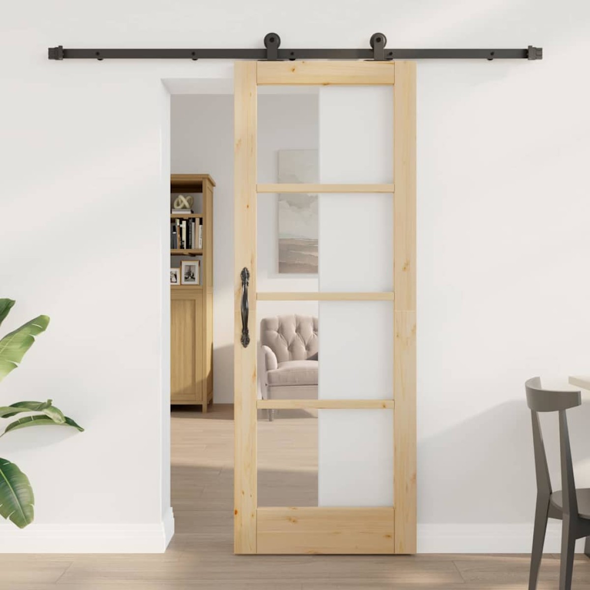 vidaXL Συρόμενη Πόρτα ORKDAL Φυσικό και Μαύρο 73,5 x 198,5 εκ.