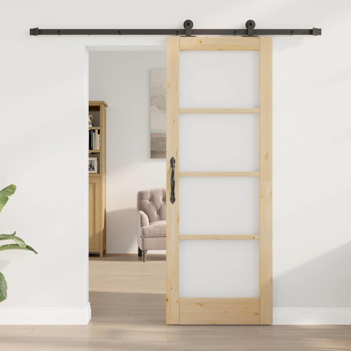 vidaXL Συρόμενη Πόρτα ORKDAL Φυσικό και Μαύρο 73,5 x 198,5 εκ.