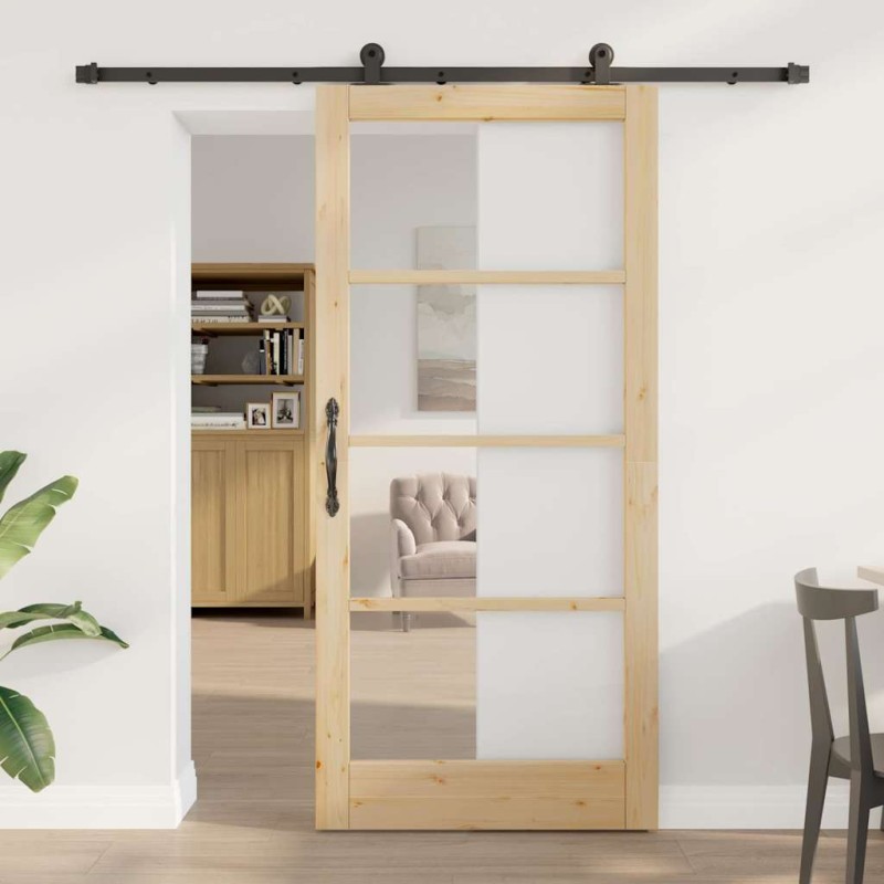 vidaXL Συρόμενη Πόρτα ORKDAL Φυσικό και Μαύρο 93 x 202 cm