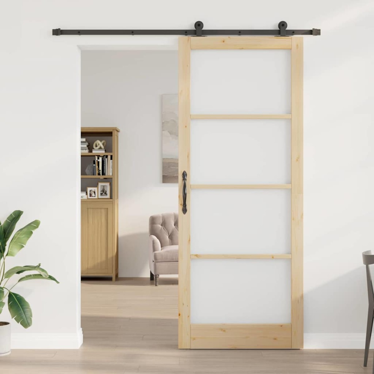 vidaXL Συρόμενη Πόρτα ORKDAL Φυσικό και Μαύρο 93 x 232 εκ.