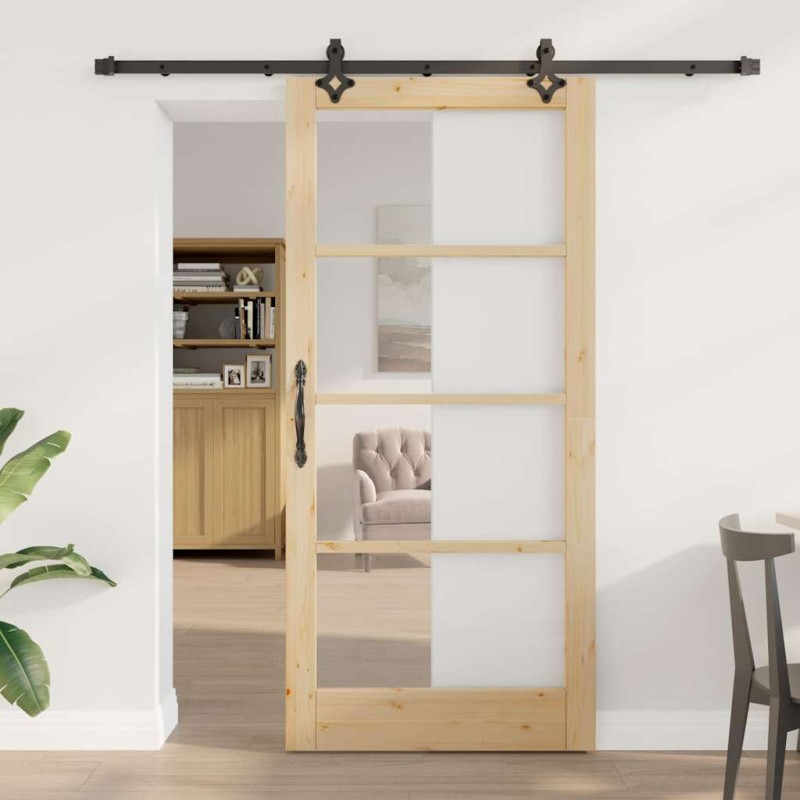 vidaXL Συρόμενη Πόρτα ORKDAL Φυσικό και Μαύρο 93 x 202 cm