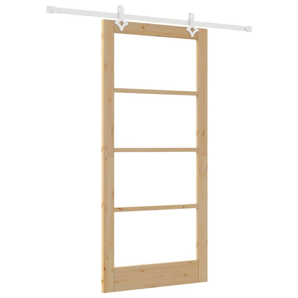 vidaXL Συρόμενη Πόρτα Φυσικό 93 x 202 cm Μασίφ ξύλο πεύκου και γυαλί