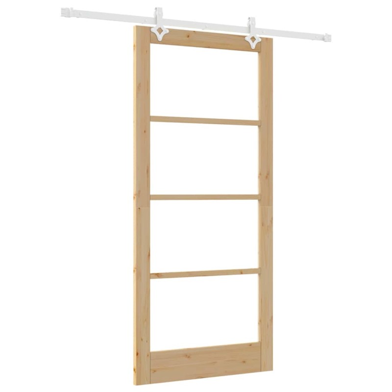 vidaXL Συρόμενη Πόρτα Φυσικό 93 x 202 cm Μασίφ ξύλο πεύκου και γυαλί