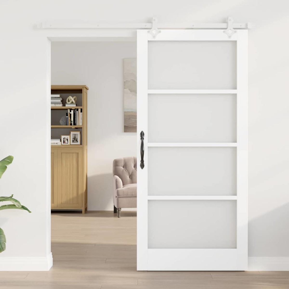 vidaXL Συρόμενη Πόρτα Λευκό 93 x 202 cm Μασίφ ξύλο πεύκου και γυαλί
