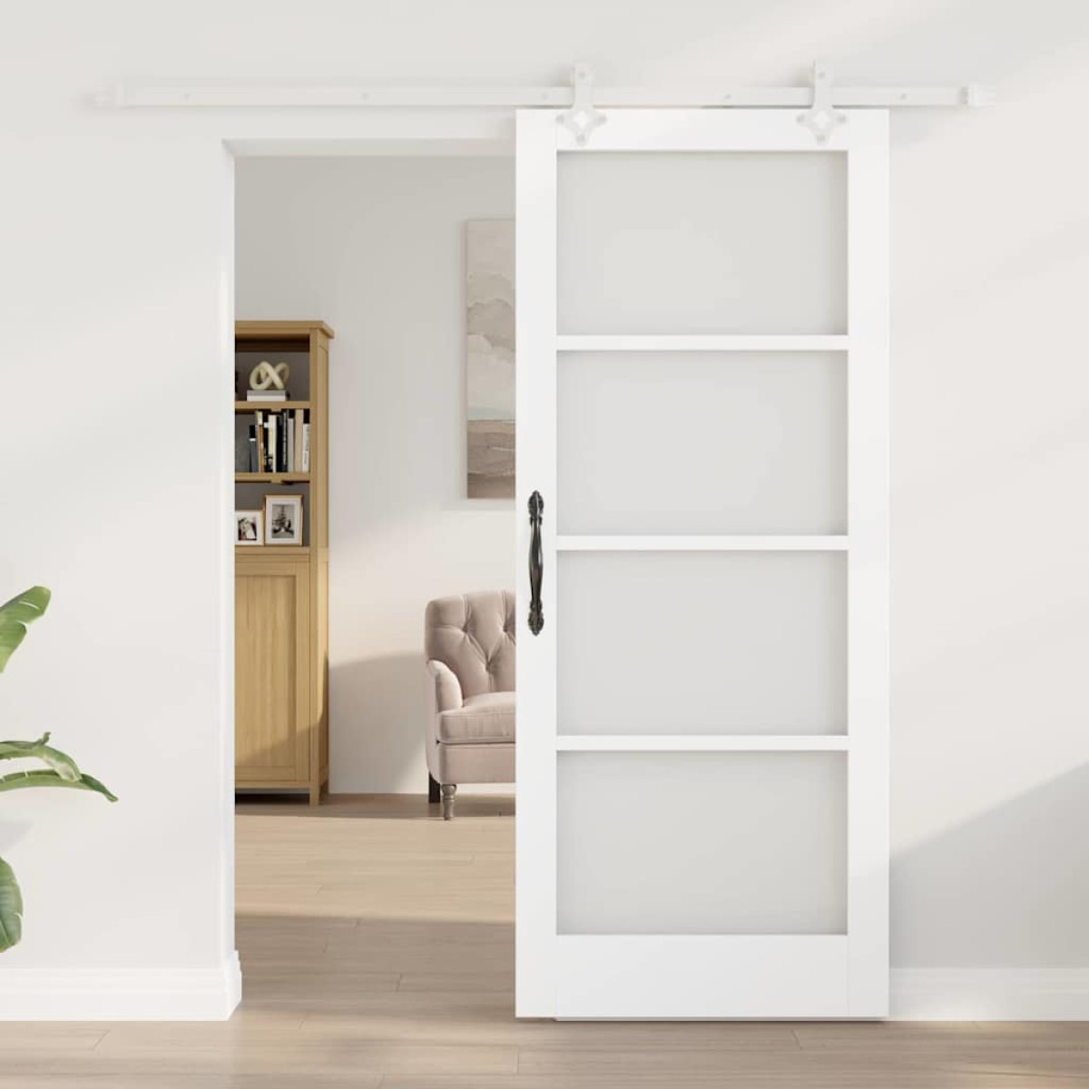 vidaXL Συρόμενη Πόρτα Λευκό 83 x 202 εκ. Μασίφ ξύλο πεύκου και γυαλί