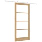 vidaXL Συρόμενη Πόρτα Φυσικό 93 x 202 cm Μασίφ ξύλο πεύκου και γυαλί