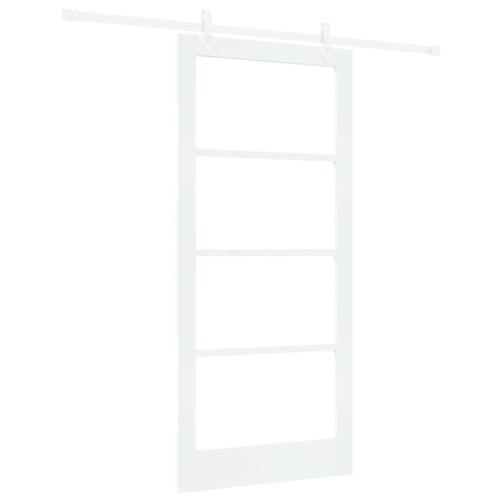 vidaXL Συρόμενη Πόρτα Λευκό 93 x 202 cm Μασίφ ξύλο πεύκου και γυαλί