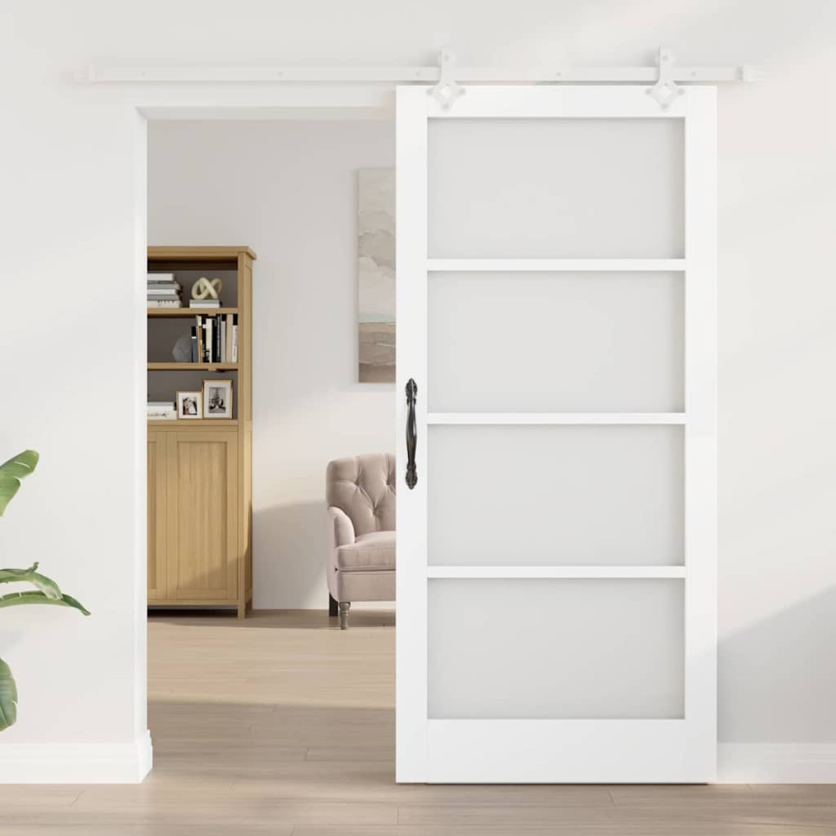 vidaXL Συρόμενη Πόρτα Λευκό 93 x 202 cm Μασίφ ξύλο πεύκου και γυαλί
