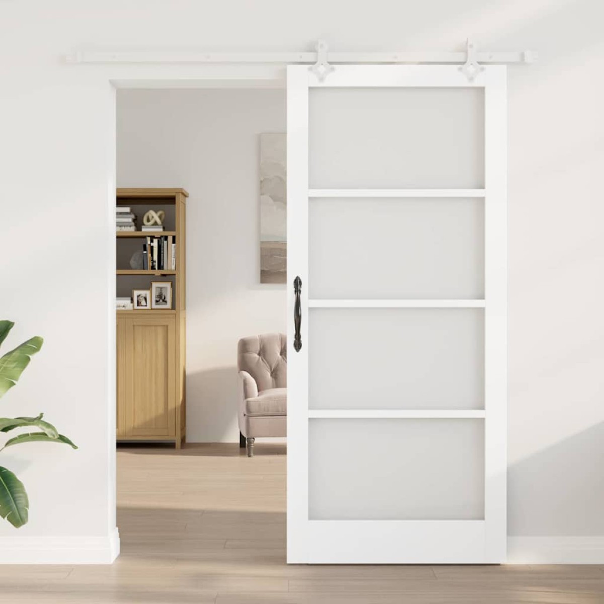 vidaXL Συρόμενη Πόρτα Λευκό 93 x 211 εκ. Μασίφ ξύλο πεύκου και γυαλί