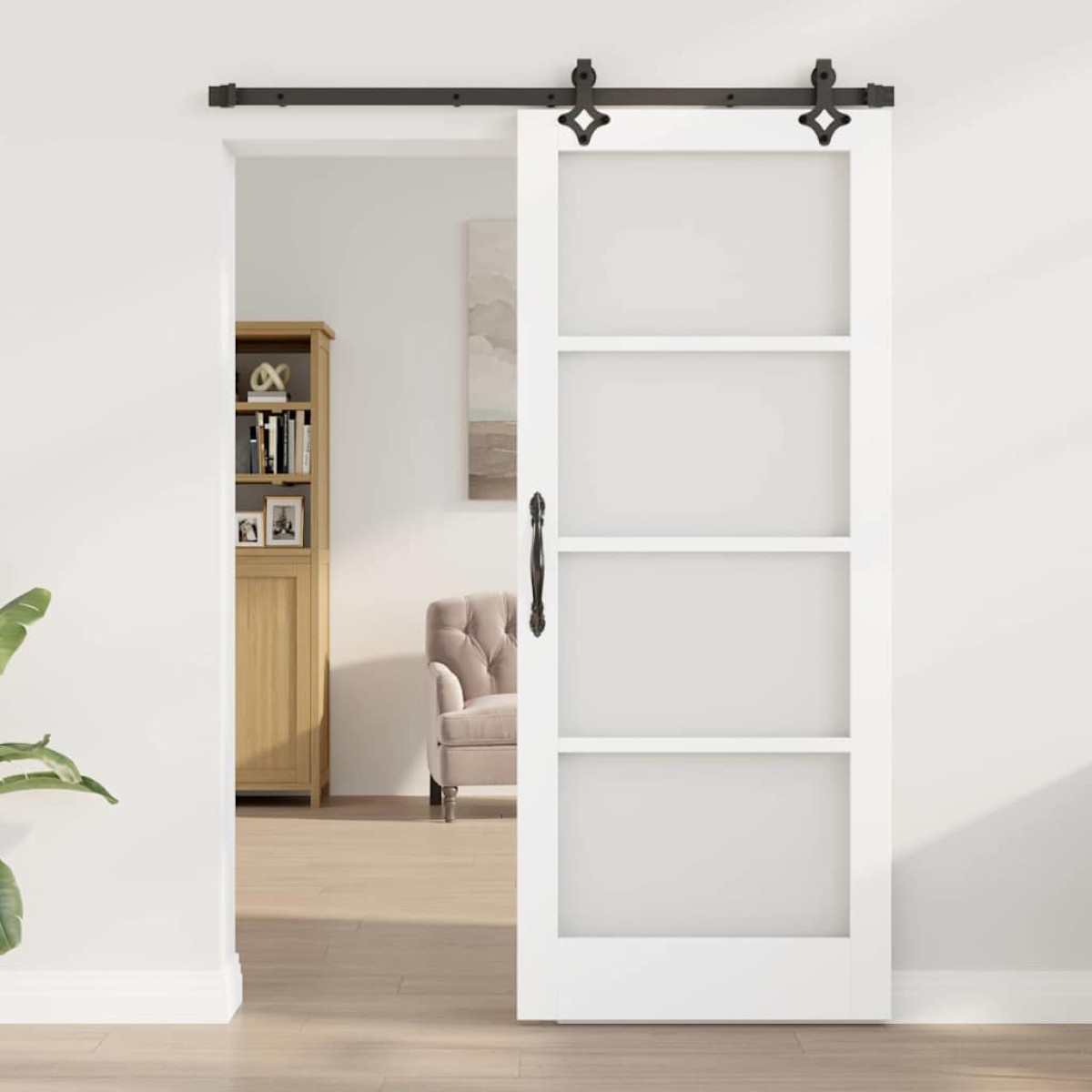 vidaXL Συρόμενη Πόρτα Λευκό 83 x 202 εκ. Μασίφ ξύλο πεύκου και γυαλί