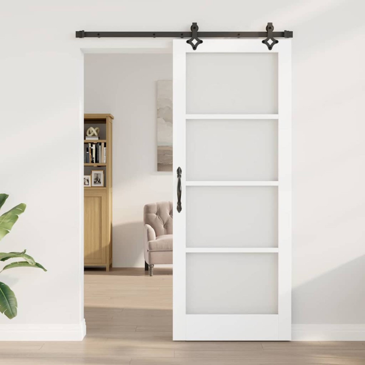 vidaXL Συρόμενη Πόρτα Λευκό 83 x 211 εκ. Μασίφ ξύλο πεύκου και γυαλί