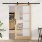 vidaXL Συρόμενη Πόρτα Φυσικό 93 x 202 cm Μασίφ ξύλο πεύκου και γυαλί