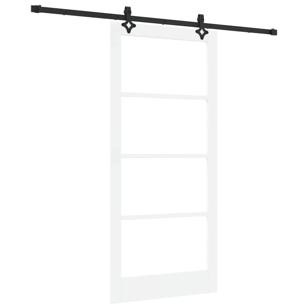 vidaXL Συρόμενη Πόρτα Λευκό 93 x 202 cm Μασίφ ξύλο πεύκου και γυαλί