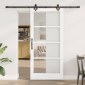 vidaXL Συρόμενη Πόρτα Λευκό 93 x 202 cm Μασίφ ξύλο πεύκου και γυαλί