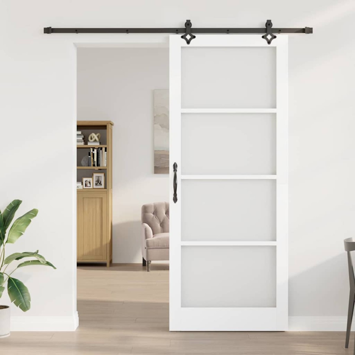 vidaXL Συρόμενη Πόρτα Λευκό 93 x 232 εκ. Μασίφ ξύλο πεύκου και γυαλί