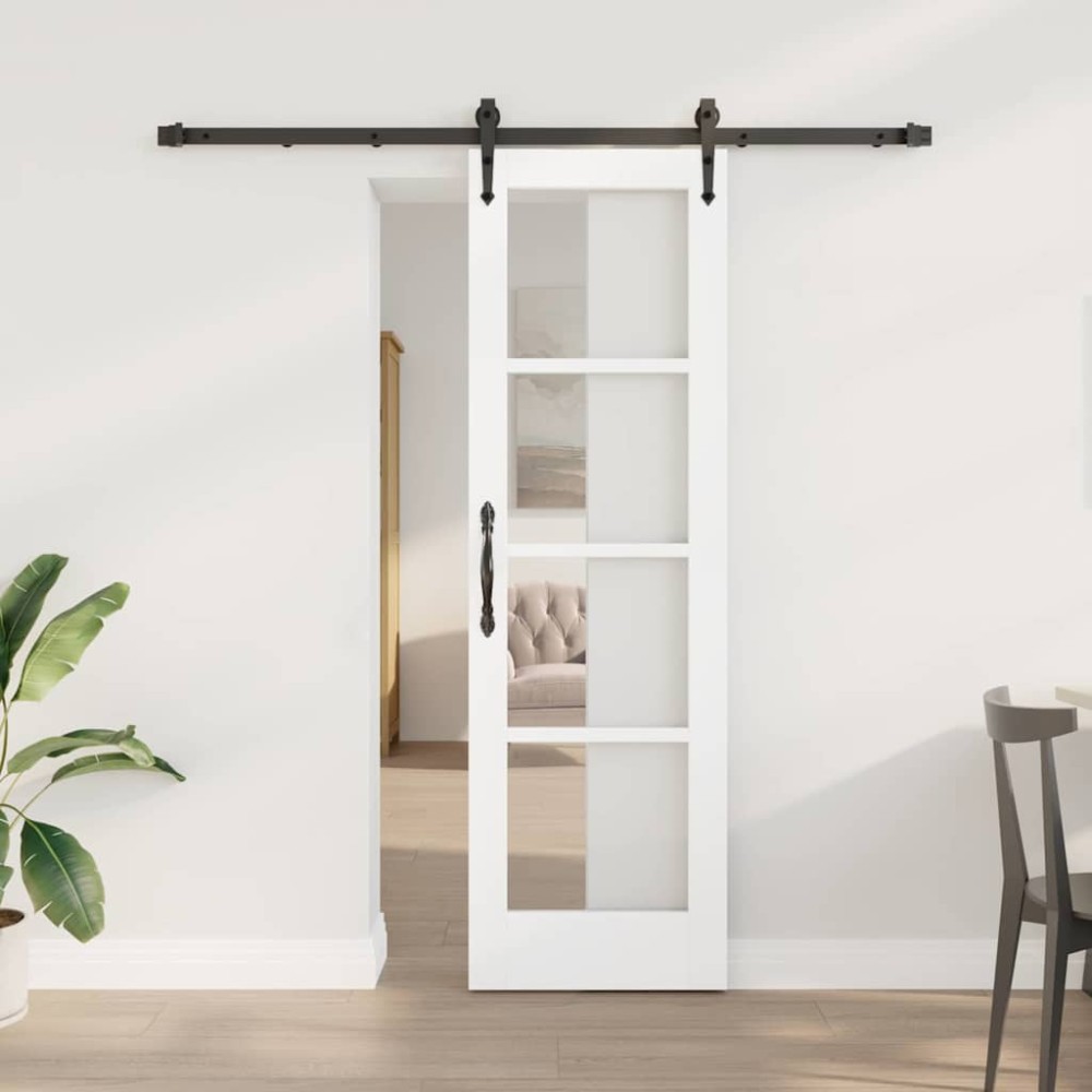 vidaXL Συρόμενη Πόρτα Λευκό 61 x 198,5 εκ. Μασίφ ξύλο πεύκου και γυαλί
