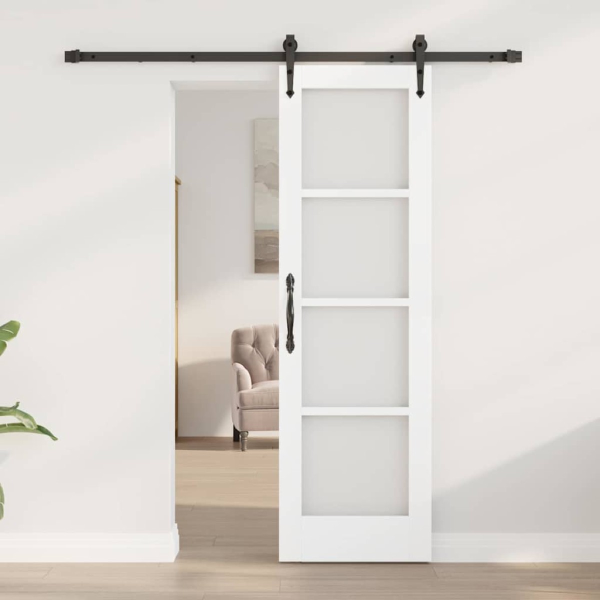 vidaXL Συρόμενη Πόρτα Λευκό 61 x 198,5 εκ. Μασίφ ξύλο πεύκου και γυαλί