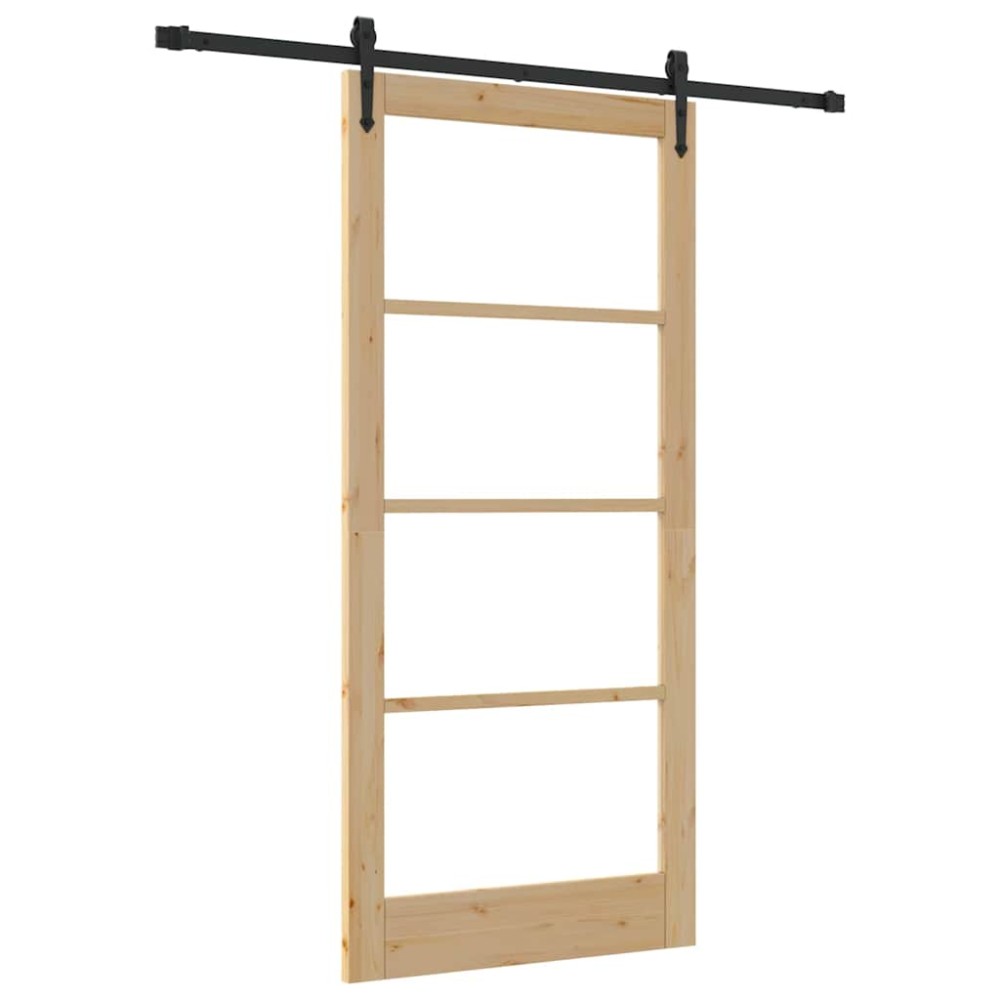 vidaXL Συρόμενη Πόρτα Φυσικό 93 x 202 cm Μασίφ ξύλο πεύκου και γυαλί